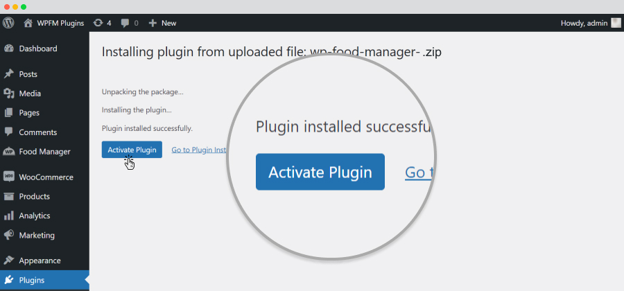 activate plugin button