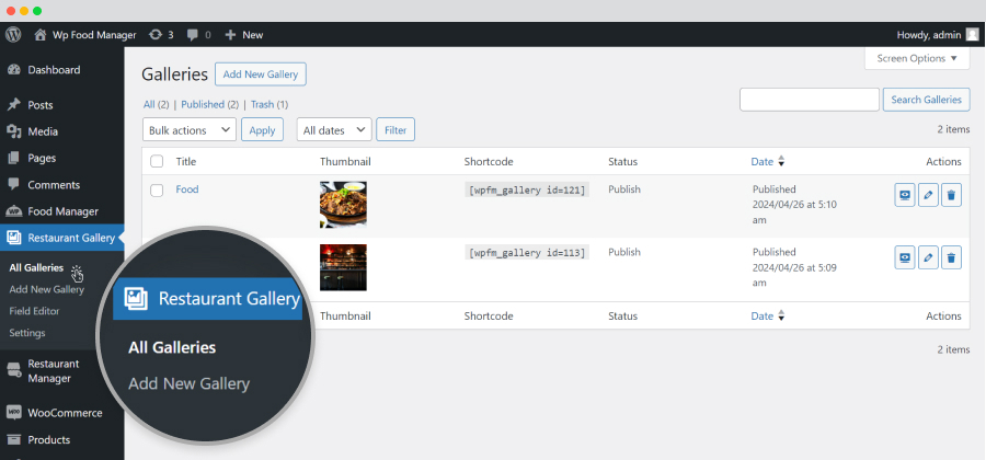 admin all galleries