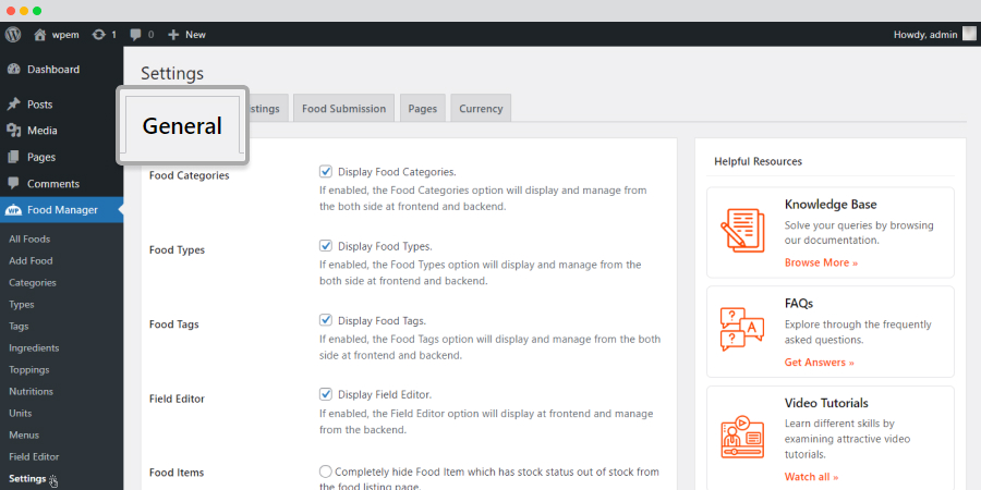 Settings General Tab