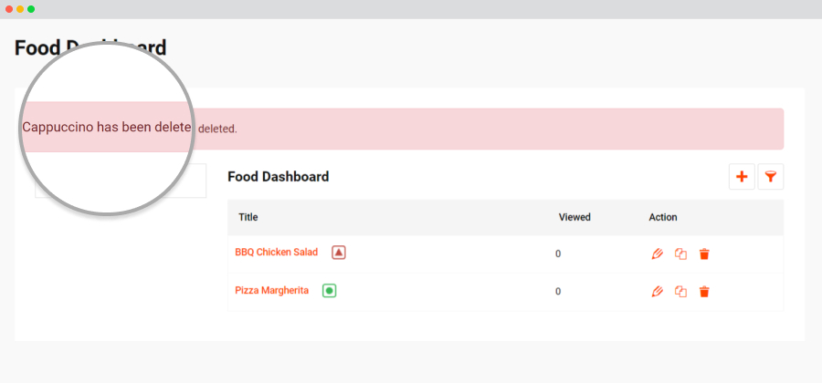 frontend food dashboard delete notice