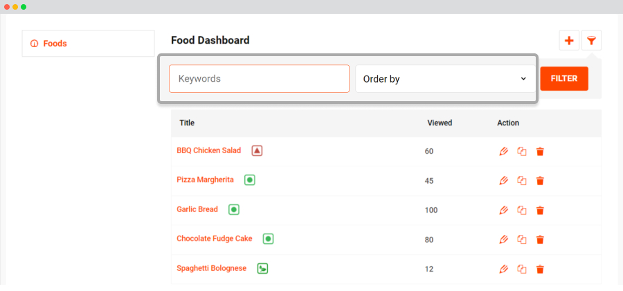 frontend food dashboard keyword