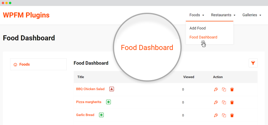 frontend food dashboard