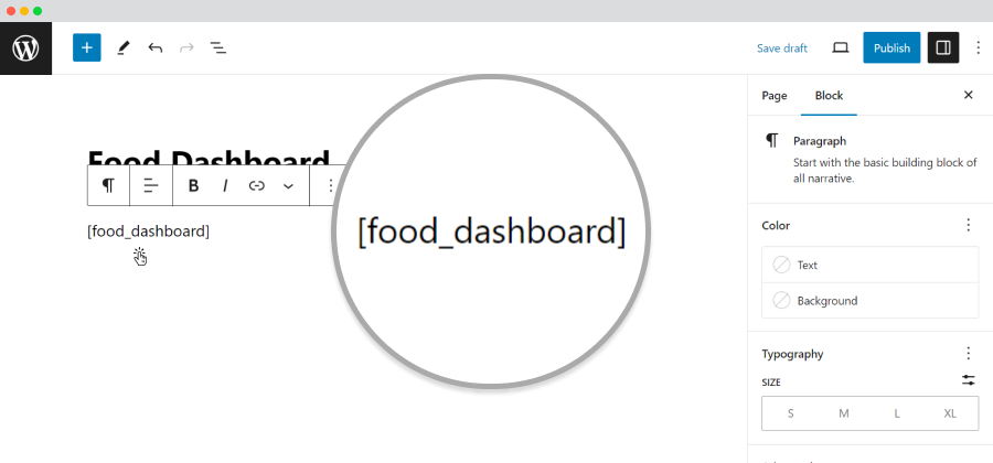 shortcodes food dashboard