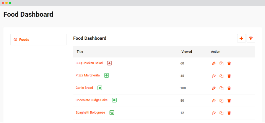 frontend food dashboard