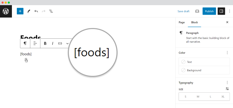 food listing shortcode