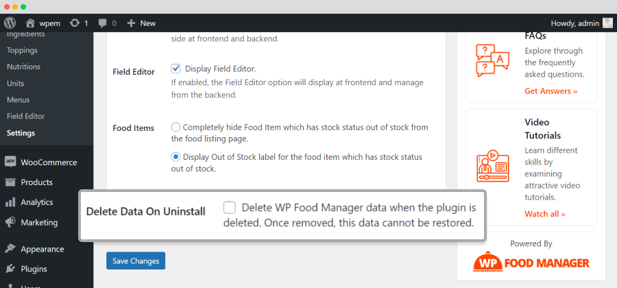 settings delete data on uninstall