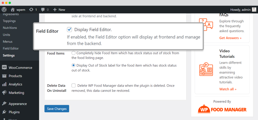 settings field editor