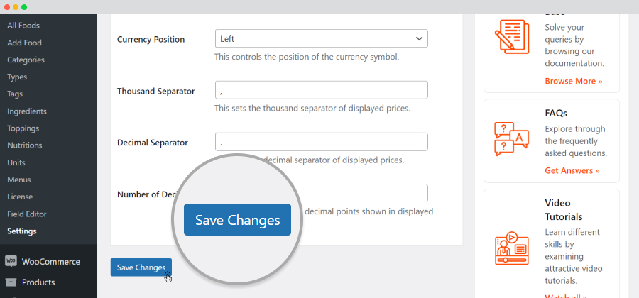 currency setting save changes