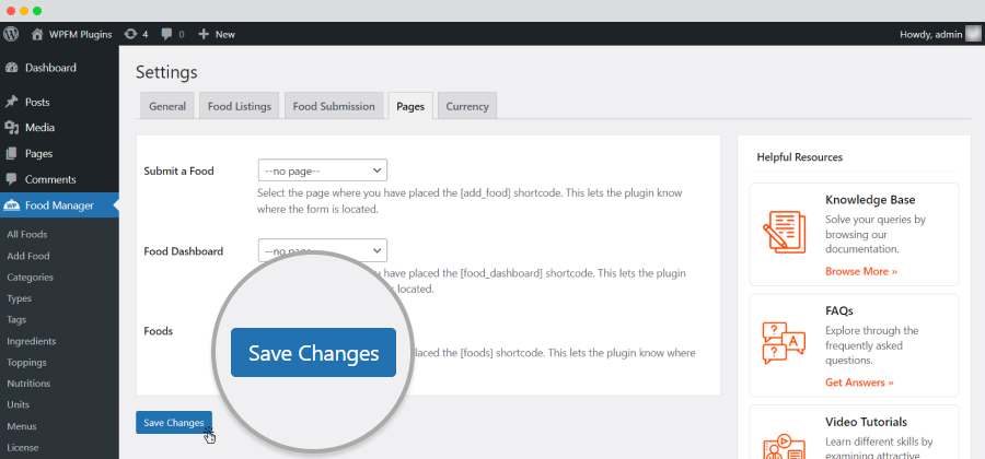 pages setting save changes