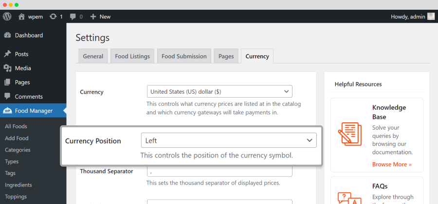settings currency position