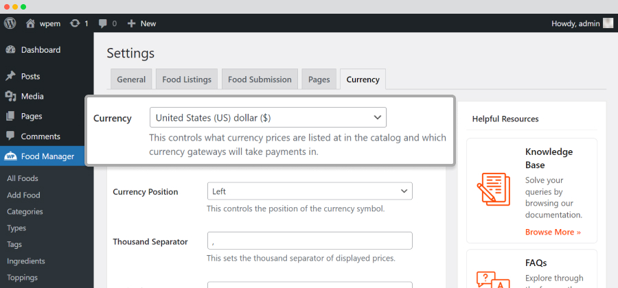 settings currency