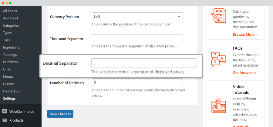 settings decimal separator