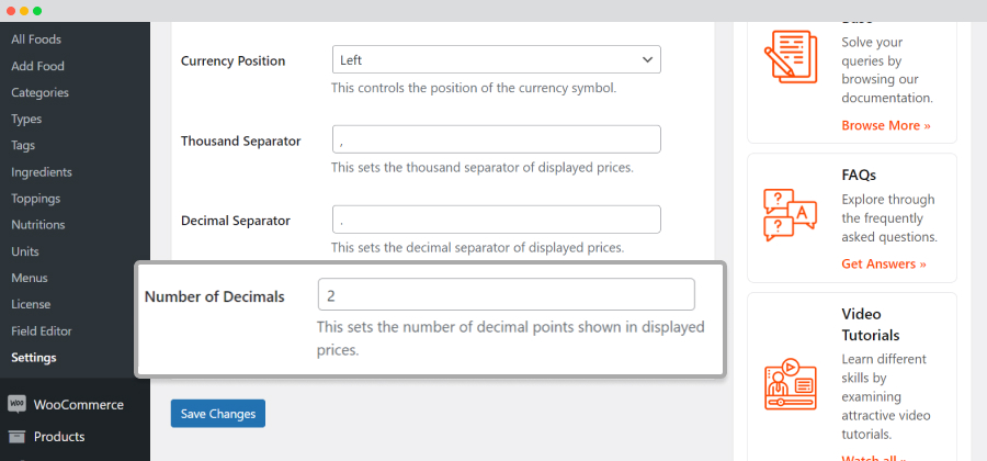 settings number of decimals