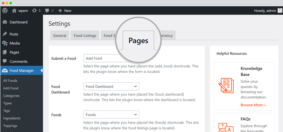 settings pages tab