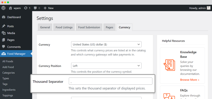 settings thousand separator